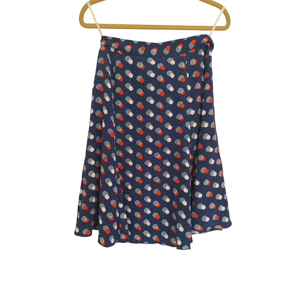 Kate Spade New York Spring Blue Red White‎ Dot Silk Skirt Sz 6